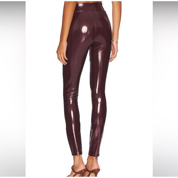 NWT Spanx Faux Patent Leather Burgundy Leggings Women’s Size Small - Picture 3 of 10